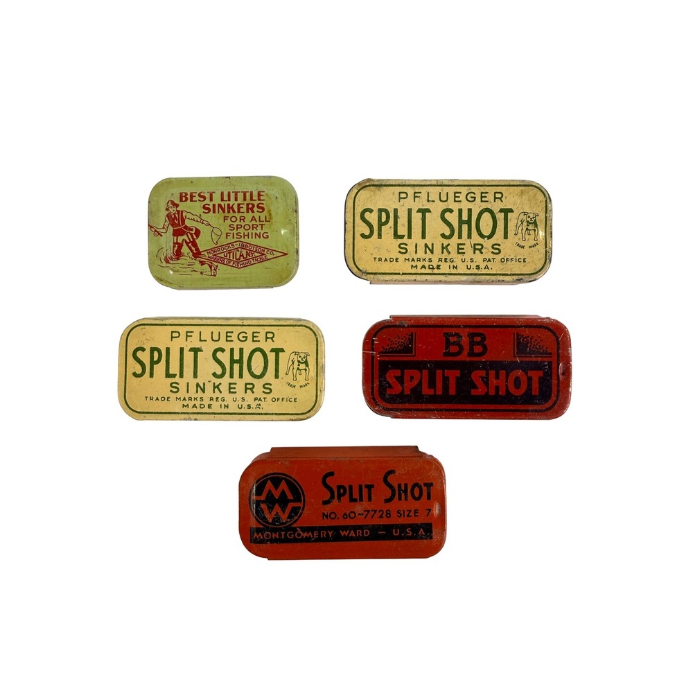 Vintage Split Shot Sinker Tin Lot Pflueger Utica Montgomery Ward Fishing Tackle